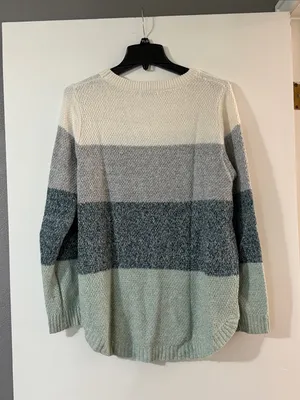 Pink Clover Striped Crewneck Sweater in Cream, Gray & Mint thumbnail 5