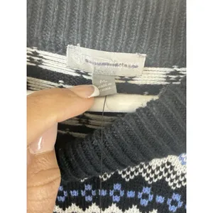 T by Talbots Fair Isle Thermolite Snap Mockneck Sweater Black/Blue Womens M NWOT thumbnail 7