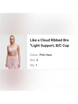 Lululemon Like a Cloud Ribbed Bra *Light Support in Pink Haze - Size: B/C Cup thumbnail 3