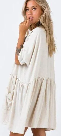 Princess Polly The Sandy Mini Oversized Dress Natural Lower Impact Size S/M thumbnail 2
