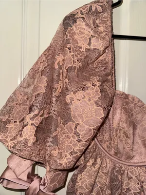 For Love & Lemons Size L Mauve Lace Puff Sleeve Mini Dress Satin Bow Ties thumbnail 8