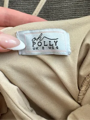 Oh Polly Beige Ruched Cutout Long Sleeve Mini Dress thumbnail 4