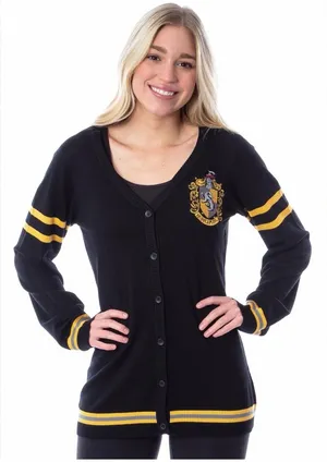 ✨🖤 Harry Potter Hufflepuff Crest‎ Black Button Cardigan Sweater XL 🖤✨ thumbnail 1