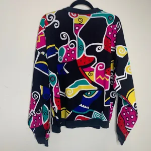 Vintage Bright 90s Pullover Cotton Sz XL Geometric Pattern Black thumbnail 7
