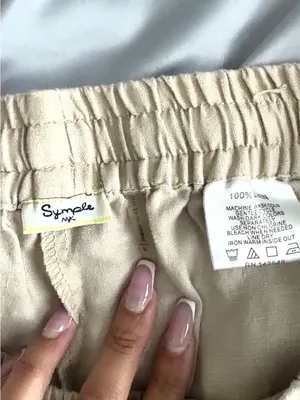 Relaxed Wide-Leg Linen Blend Pants in Beige thumbnail 2