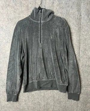 Polo Ralph‎ Lauren Woman Size Medium Gray velour quarter-zip pullover thumbnail 1