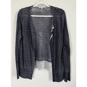Loft Navy Polka Dots Button Up Cardigan Sweater Women's Size‎ Large Lightweight thumbnail 8