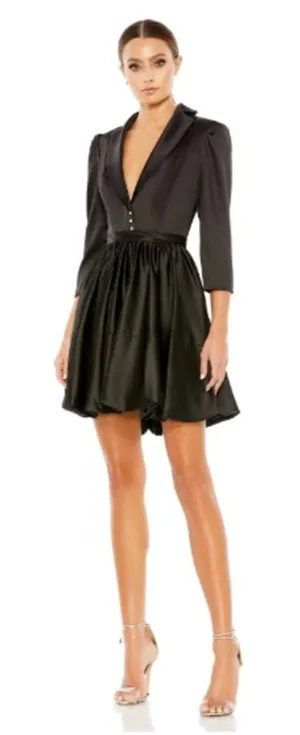 Nwot Mac Duggal 26913 Black Satin A-Line Collar Blazer Belted Mini Dress 4 thumbnail 1