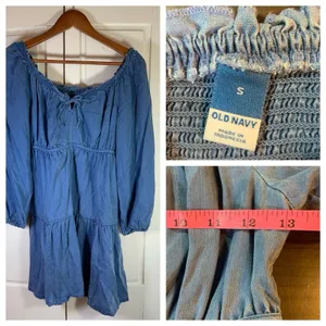 Old‎ Navy Smocked Peasant Dress Small Blue Tiered Swing Western Cottage Boho thumbnail 2