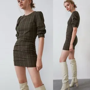 Zara Plaid Ruched Mini Dress thumbnail 1