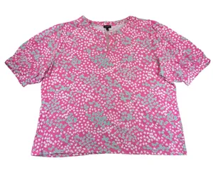 Talbots Plus 2X Pink Floral Slub Knit Short Sleeve Split Neck‎ Tee Shirt Top thumbnail 1