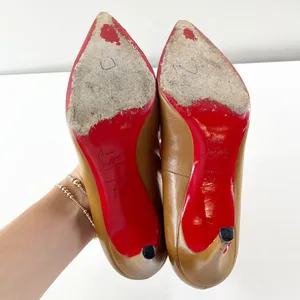 Christian Louboutin Pigalle Pointed Toe Leather Heels Pumps Brown Tan Nude 6.5 thumbnail 4