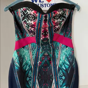 WOW Couture Colorful Printed Bandage Bodycon Strapless Dress thumbnail 2