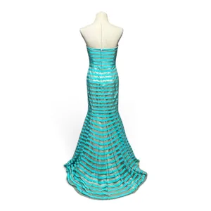 Sherri Hill Strapless Striped Mermaid Gown Turquoise Aqua Blue Sheer 6 thumbnail 6