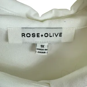 Rose + Olive White Long Roll Tab Sleeve Collared Lightweight Button Up‎ Tunic 1X thumbnail 8