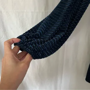 Lulu’s Ticket to chic Navy Blue Striped Velvet Balloon Sleeve dress Size small thumbnail 5