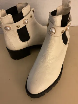Karl Lagerfeld women White leather Chelsea heel boots US 8.5 thumbnail 9