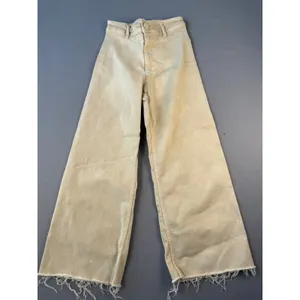 Zara Womens High Waisted Wide Leg Jeans Tan Khaki Raw Hem Size 4 US 26 thumbnail 2