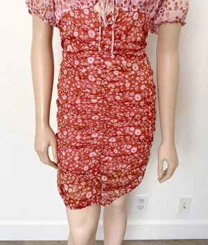 [Free People] Tessa Floral Puff Sleeve Ruched Open Back Mini Dress Size Large L thumbnail 7