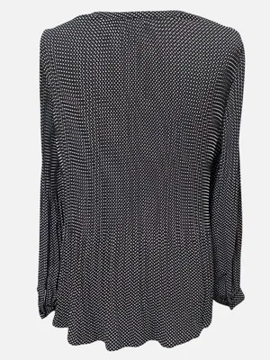 Adrianna Papell Black Polka Dot Tie Neck Pleated Blouse Retro Style Size Large thumbnail 3