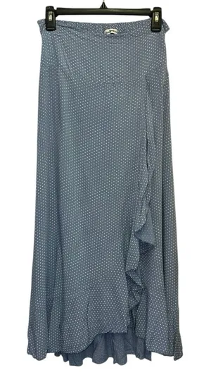 Nina Kendosa Paris‎ Blue Polka Dot Wrap Skirt Medium Ruffle Midi French Style thumbnail 1