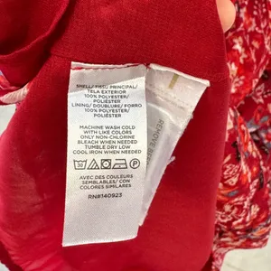 Loft Red Floral‎ Swiss Dot Midi Dress Long Sleeve Button Front V-Neck XS Red thumbnail 8