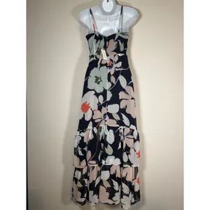 Banana Republic Maxi Dress Navy Blue Floral Tiered Ruffle Wedding Guest NWT 2P thumbnail 5