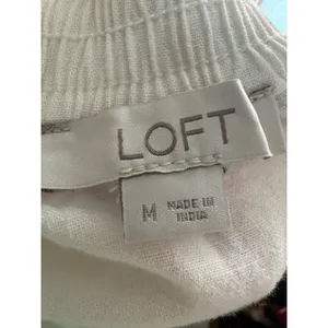 LOFT Linen Blend Embroidered Mini Skirt White Navy Red Boho Smocked Waist Size M thumbnail 4