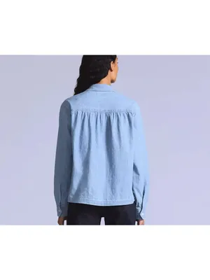New Levi's Women's L Blue Tab Coral Shirt Chambray Medium Wash Large Japanese thumbnail 3