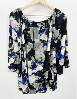 Buddy Love Women Small‎ Floral Rose Watercolor Off Shoulder Dress Bell Sleeve thumbnail 1