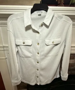 Better Together White Waffle Knit Button-Down Long Sleeve Shirt thumbnail 1