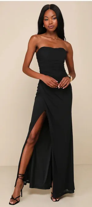 Lulus Epitome of Allure Black Mesh Strapless Ruched Maxi Dress thumbnail 1