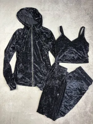 Lululemon Black Crushed Velvet Velour Three Piece Set thumbnail 1