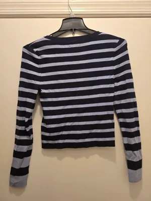 Anthropologie Striped Long-Sleeve Crewneck Top in Black and Light Blue thumbnail 4
