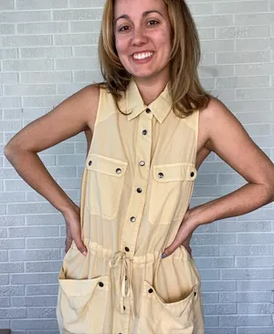 Free People Too Far snap tunic jumper dress in yellow thumbnail 2