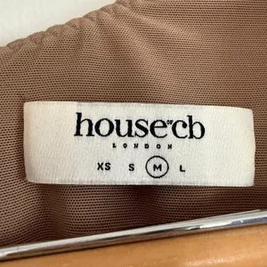 HOUSE OF CB | Norah Light Brown Ruched Puff Sleeve Mesh Corset Top | Medium thumbnail 3