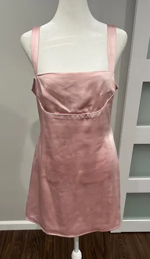 LA Hearts Pink Satin‎ Cami Mini Dress Square Neck Spaghetti Strap Size M thumbnail 1