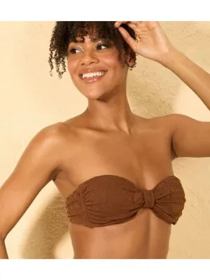 NWT Shade & Shore Brown Crochet Front Knot Bandeau Bikini Top - Size Extra Small thumbnail 8