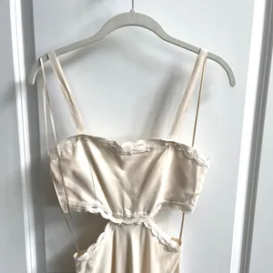 Mango Cutout Maxi Dress Women 2 Cream Scalloped Embroidered Trim Minimalist Boho thumbnail 7