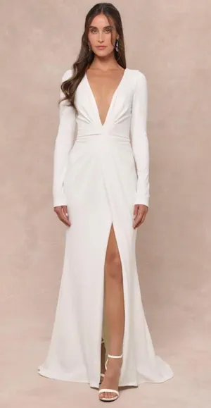 Lulus New Stunning Romance White Long Sleeve Mermaid Maxi Dress thumbnail 1