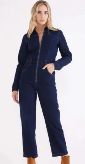 Etica Farrah Denim Boilersuit Jumpsuit in Night Swim thumbnail 1