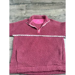 Aerie Women's Sherpa‎ pullover 1/4 zip Sweater Jacket Super Soft Wine Color Sz M thumbnail 8