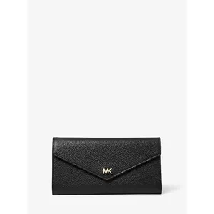 MICHAEL‎ KORS Envelope Wallet Large Black Pebble Leather Tri-Fold Gold Tone Logo thumbnail 2
