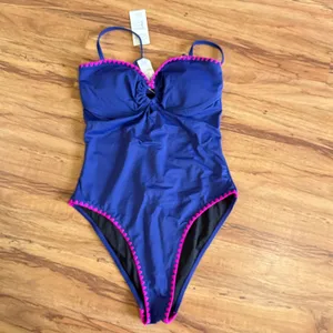 Cupshe Blue‎ Pink Scalloped One Piece Swimsuit Keyhole Ruched Small thumbnail 8