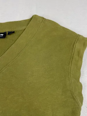 Maeve Anthropologie Olive Green Organic Cotton Raw Hem Crop Sweatshirt L thumbnail 2