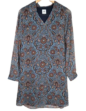 Cabi Women Dress XS Blue Floral Print Long Sleeve V‎ Neck Shift thumbnail 1