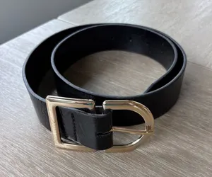 Topshop Black Leather Belt with Gold Buckle thumbnail 1