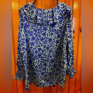 First Love By Lovelyn Floral Ruffle Blouse Green Blue thumbnail 2