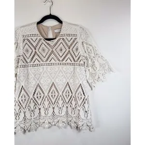Hunter Bell Womens Top White Crochet Lace Overlay 3/4 Sleeve Blouse Size 4 thumbnail 7