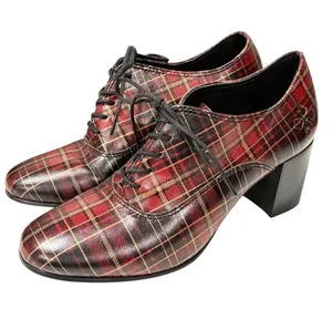 Patricia Nash Mara Shooties Oxford Shoes Italian Red Gold Tartan Lace Up Size 6 thumbnail 1